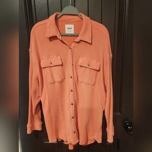 Aerie Coral/Orange Waffle Knit Button Down Top, Size M